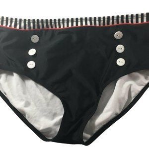 Black White Red XL Bikini Bottom Extra Large Black White Red Decorative Buttons